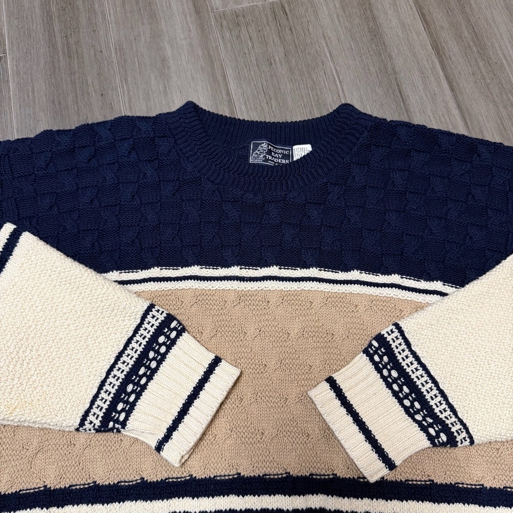 Peconic Bay Traders, Vintage, Color Block, Cable Knit‎ Crewneck | Women’s Large